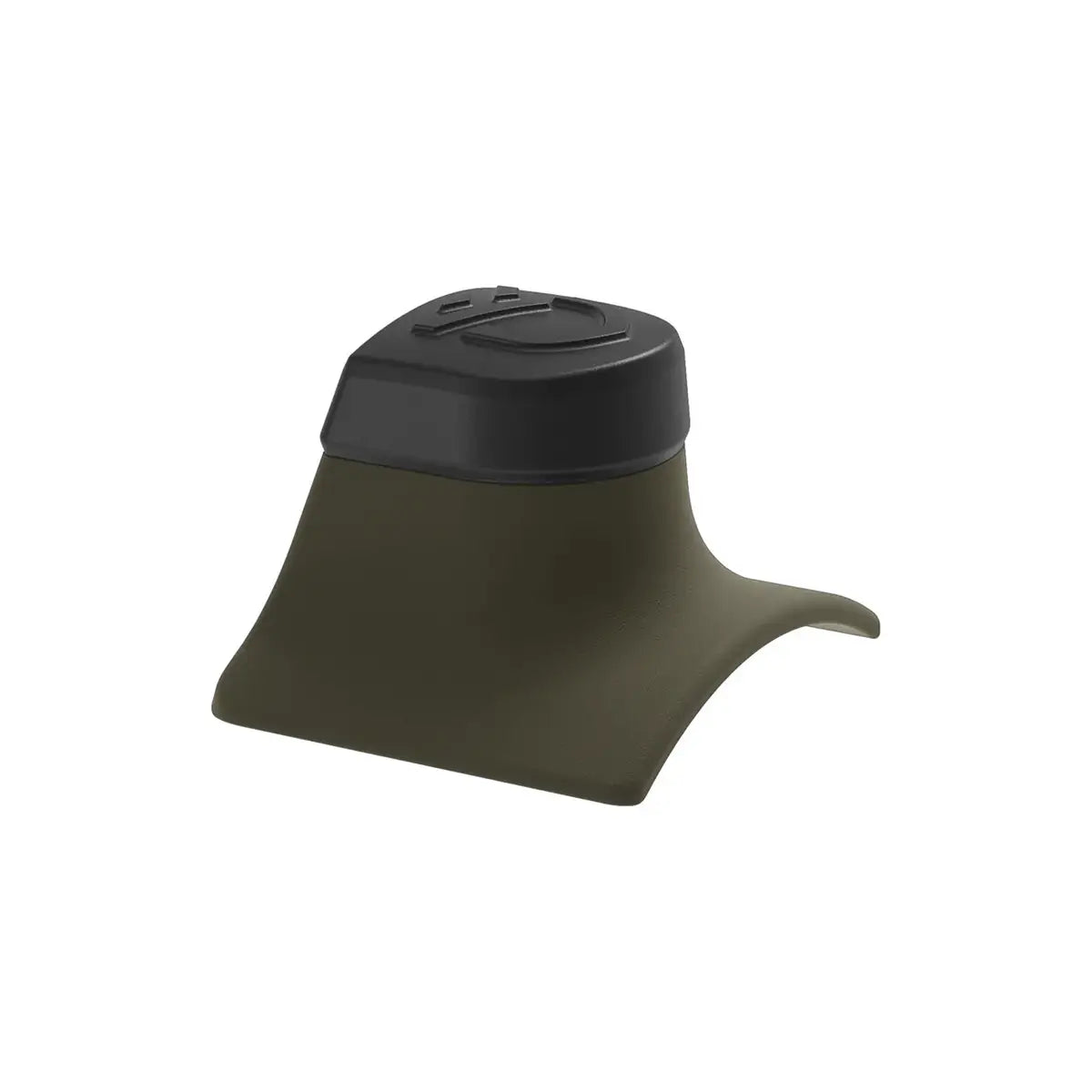 Compact sage green sight light with black top and curved base design.