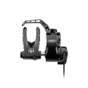 Black Mathews UltraRest Integrate MX2 cable-driven bow arrow rest with adjustable arm and clamp mount.