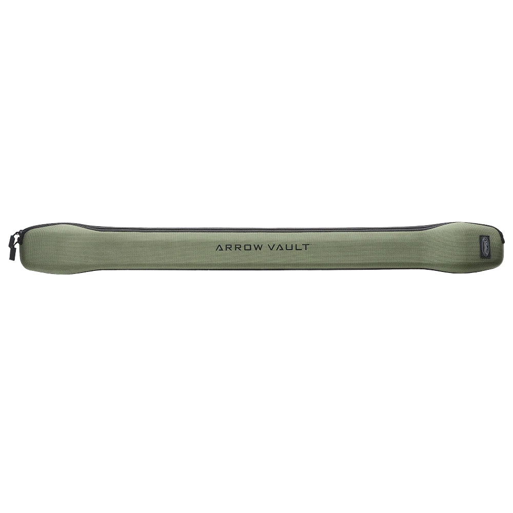 Tan Mathews Arrow Vault arrow quiver with black zipper and logo on front.