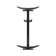 Black carbon fiber climbing stick with serrated step platforms and adjustable central locking mechanism.