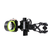 Black Gold Ascent Verdict bow sight with neon green fiber optic ring and black precision adjustment knobs.