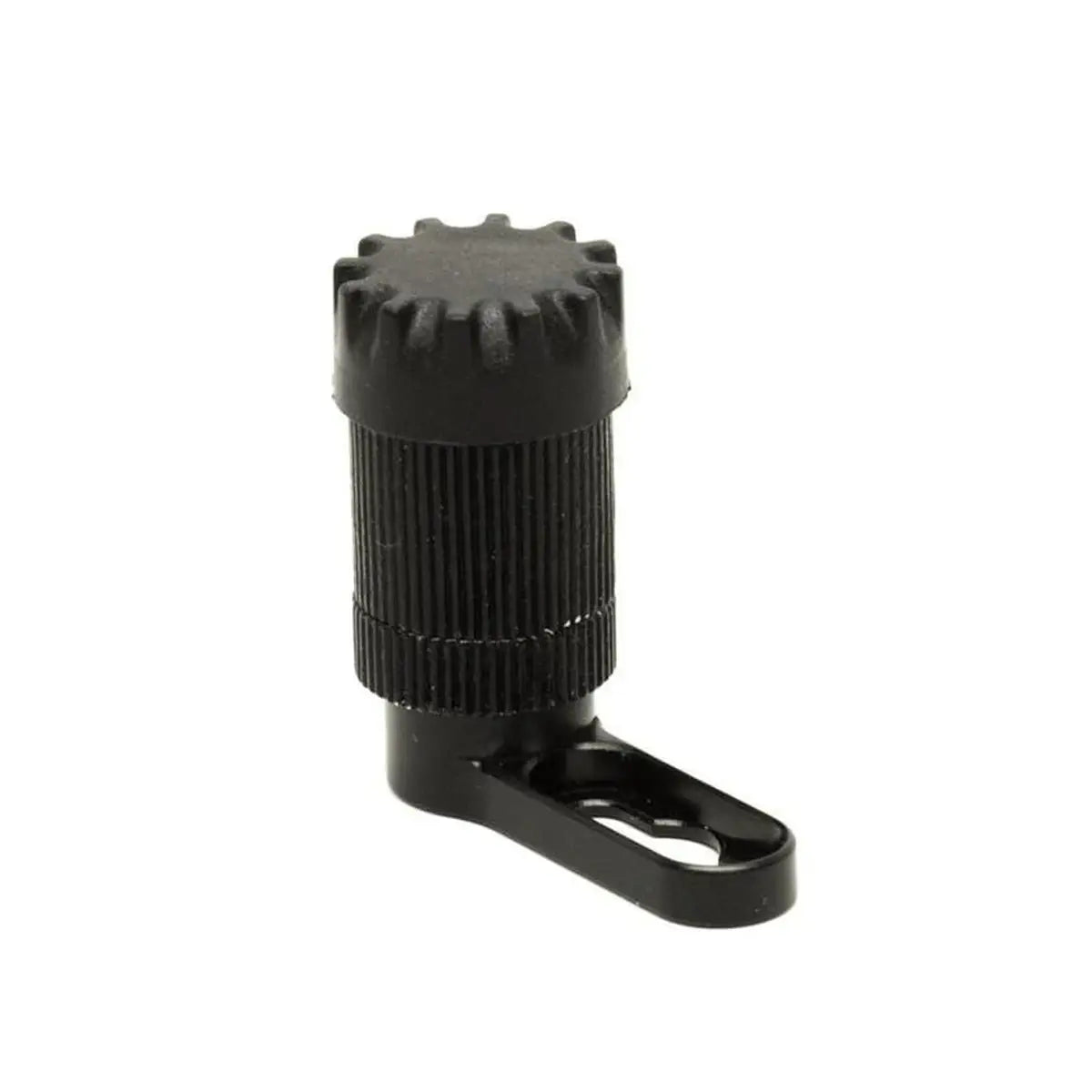 Black cylindrical sight light with grooved grip and flat mounting bracket in matte black finish.