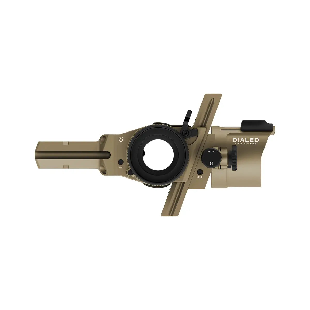 Right-handed Dialed Pruf Mover Sight in clay color with adjustable slider and circular aperture.