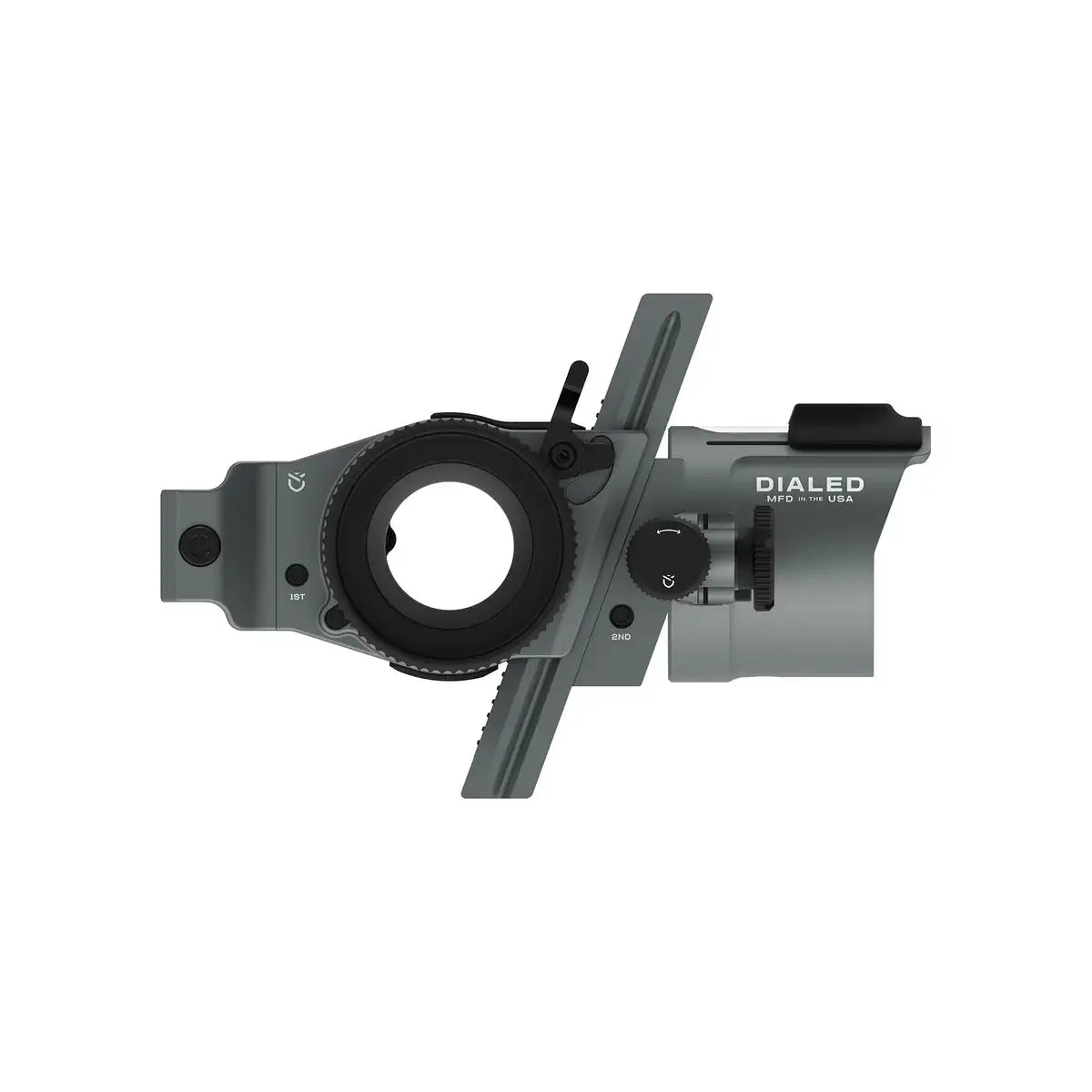 Black metal Dialed Pruf Mover Sight with circular aperture and adjustment knobs.