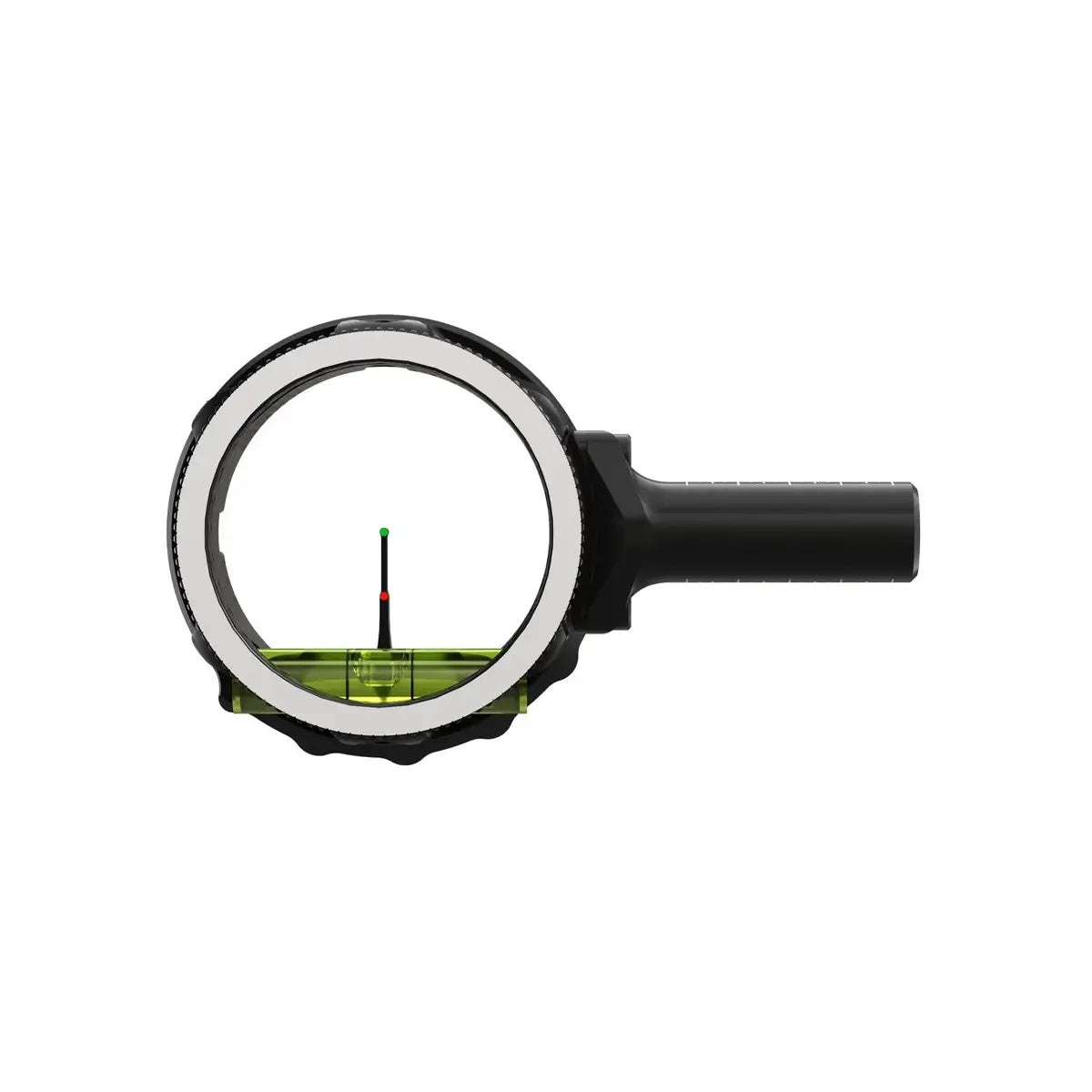 Black Hoyt Driver Bow Sight with 41mm circular sight window and red fiber optic pin.