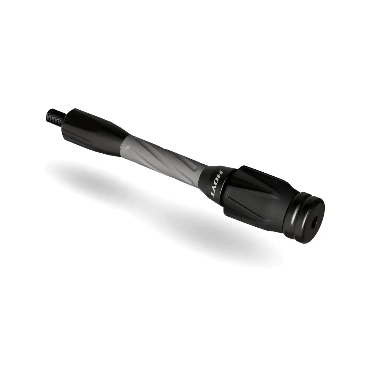 Hoyt Stealth Pro Series Stabilizer in black with textured grip and sleek design.