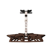 Brown metal saddle platform with black adjustable mounting bracket and circular adjustment holes.