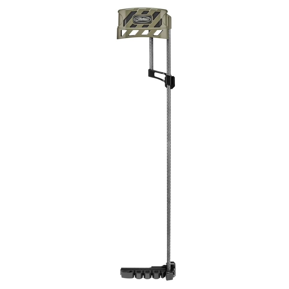 Mathews Lowpro detachable quiver with camouflage upper bracket and black arrow holder bar.