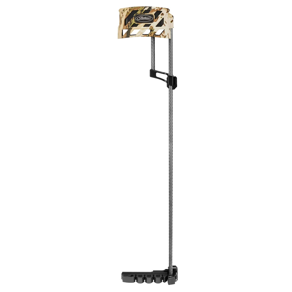 Mathews Lowpro detachable quiver in Kodiak camo with black adjustable mounting bracket and arrow holders.