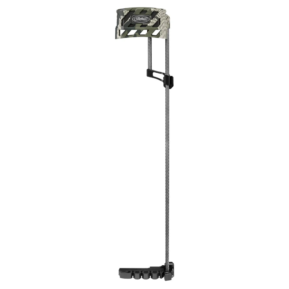 Mathews Lowpro detachable quiver in camo pattern with arrow holder and adjustable mounting arm.