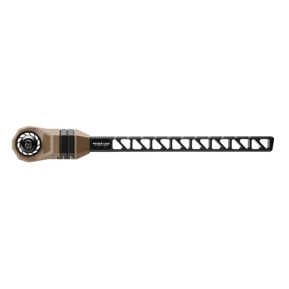 Mathews Bridge-lock stabilizer with tan mount and black lattice-patterned bar.