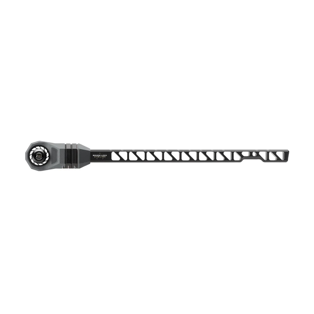 Mathews angled bridge-lock stabilizer in black with perforated slim design and mounting hardware.