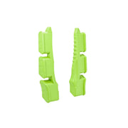 Pair of bright green QAD MX2 launcher damper kit components with textured grip surfaces.