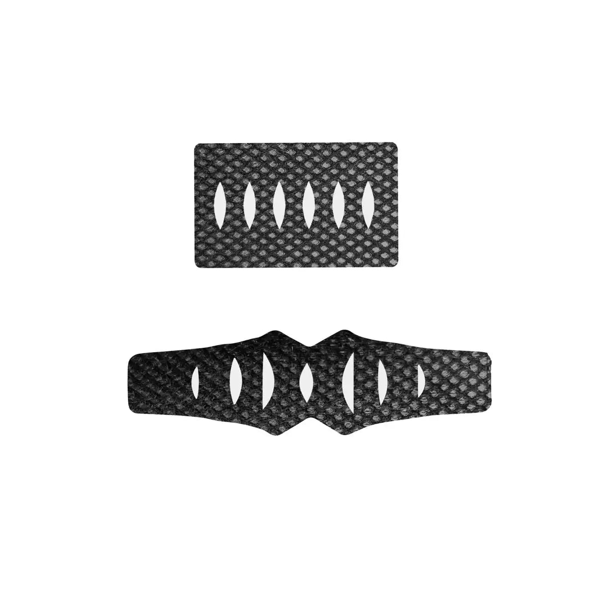 Black textured replacement felt pads with elongated cutout patterns, rectangular and contoured shapes.