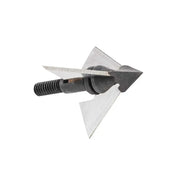 Fixed blade crossbow broadhead with sharp black tip and three silver full blades.