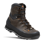 Brown and black Crispi Shimek hiking boot with durable laces and rugged sole.
