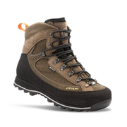 Almond-colored Crispi Summit II hiking boot with black sole and metal eyelets.