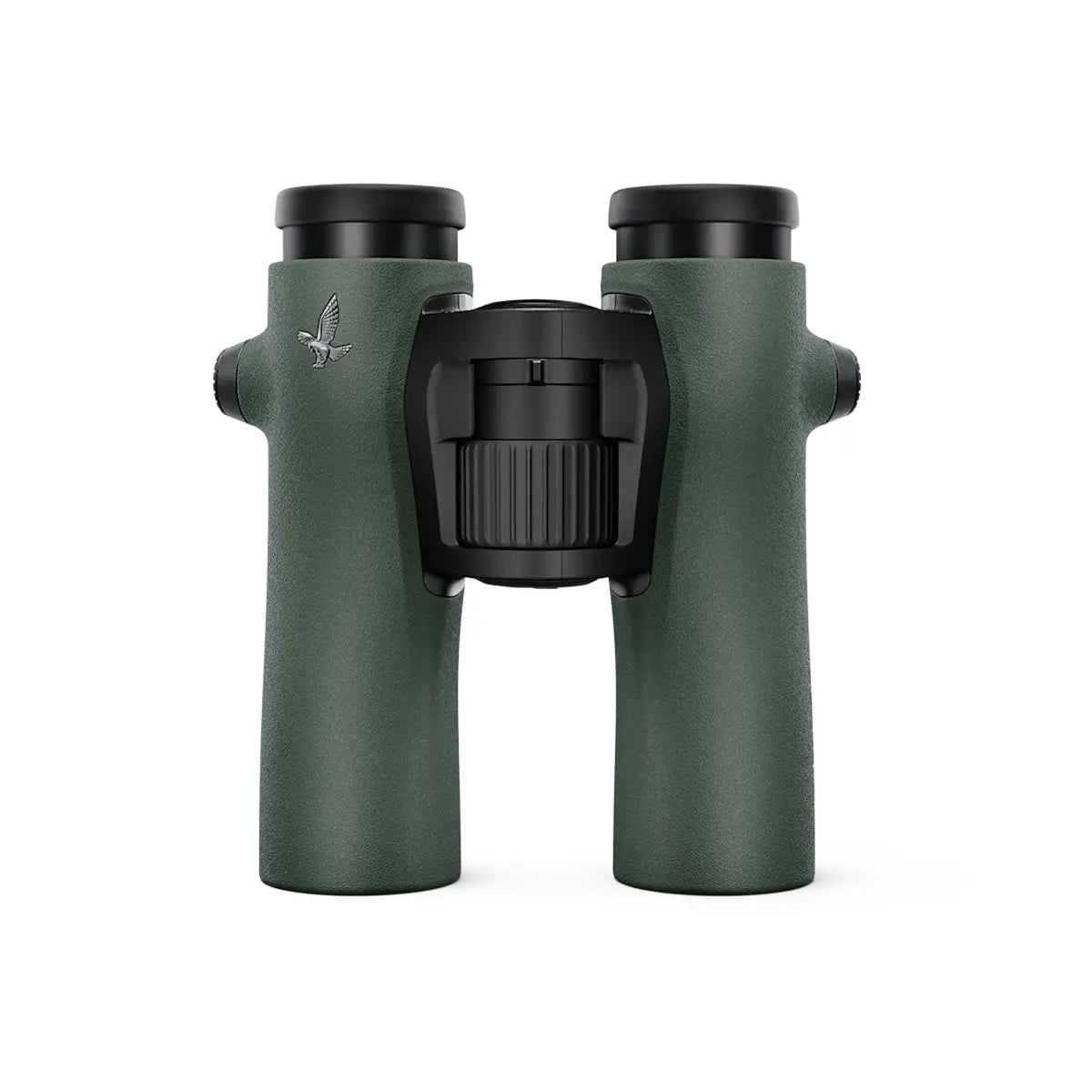 Green Swarovski NL Pure 8x32 binoculars with central focus wheel and sleek ergonomic design.
