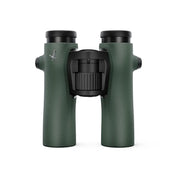 Green Swarovski NL Pure 8x32 binoculars with central focus wheel and sleek ergonomic design.